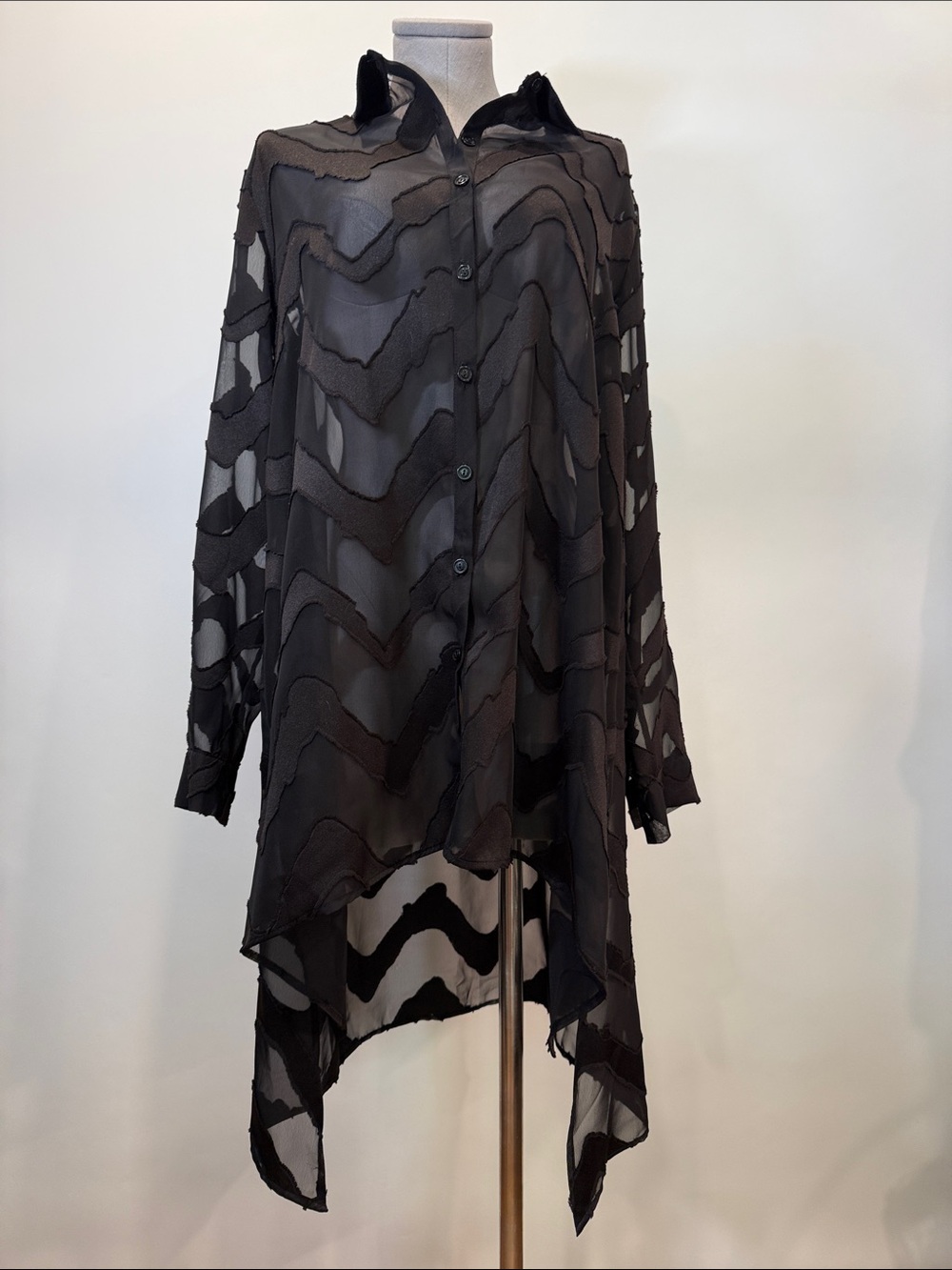Compli K Sheer High-Low Tunic Blouse | Black | Medium | NWT